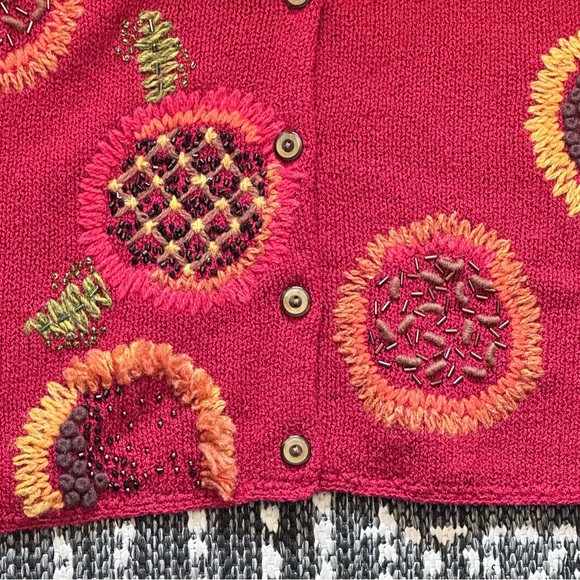 Vintage Cardigan Sweater Susan Bristol L Granny-core Hand Beaded Red Floral Read - Picture 5 of 12